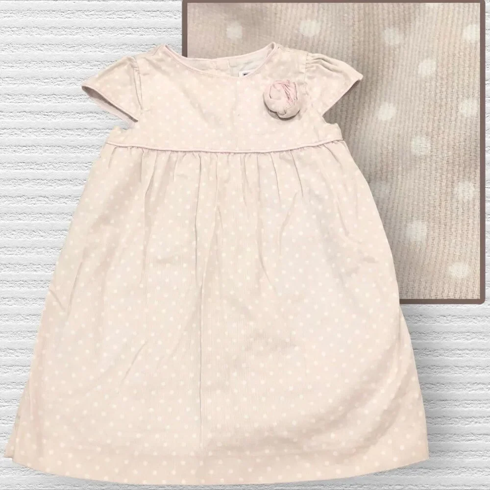 Janie & Jack 6-12 Pink Cream Corduroy Micro Cord Rosette Dress